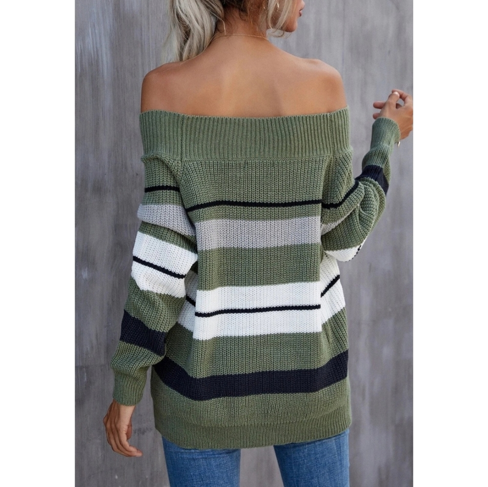 Off the shoulder stripe Sweater - Picture 2 of 6